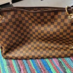 Stylish Checkered Brown Shoulder Bag And Matching Wallet